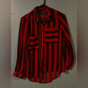 Elegant Red and Black Striped Blouse